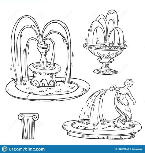 Waterfall Sketch, Waterfall Outdoor, Fancy Water, Fountain Ideas, Architecture Design Presentation, Ideas Sketch, Garden Drawing, Decorative Bird Houses, Vector Sketch