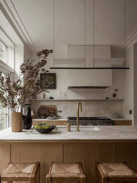 Brownstone Townhouse, Brownstone Interiors, Brooklyn Brownstone, Kitchen Desk, Vintage Stool, The Local Project, Brick Flooring, Brooklyn New York, Contemporary Living