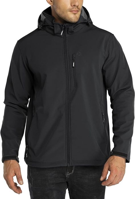 Outdoor Ventures Men's Lightweight Softshell Jacket Fleece Lined Hooded Water Resistant Winter Hiking Windbreaker Jackets at Amazon Men’s Clothing store Mens Spring Jackets, 2000 Clothes, Waterproof Jacket Men, Waterproof Pants, Jacket Fabric, Heavy Sweaters, Softshell Jacket, Winter Hiking, Weather Wear