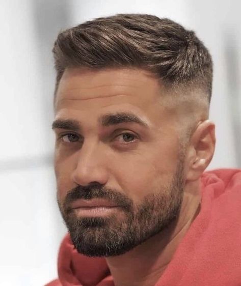 Haircut For Square Face Men, Modern Men Haircut Short, Beard Ideas For Men, Man Hair Styles, Short Hair Fade, Men In Their 40s, Men Short Hair Fade, Crew Cut Hair, Very Short Hair Men