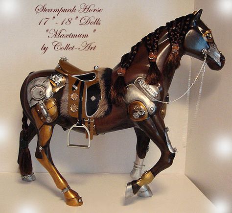 STEAMPUNK HORSE FOR EVANGELINE GHASTLY AND OTHER 17-18" DOLLS - OOAK BY COLLET-ART by collet-art, via Flickr Donkey Crafts, Robot Horse, Steampunk Creatures, Steampunk Horse, Metal Horse Sculptures, Circus Horse, Steampunk Circus, Evangeline Ghastly, Halloween Steampunk