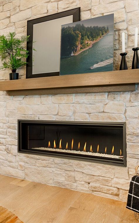 Gas Fireplace Ideas, Linear Gas Fireplace, Direct Vent Gas Fireplace, Brick Siding, Gas Fireplace Insert, Linear Fireplace, North Country, Mesh Screen, Fireplace Inserts