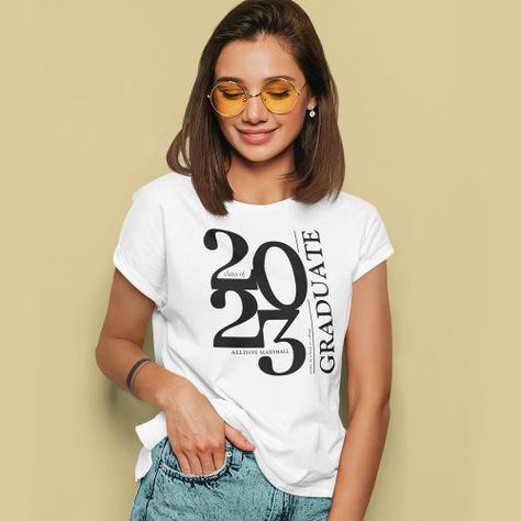 $21.20 | Bold 2023 Graduate Trendy Black Graduation #graduation tshirt, personalized graduate tshirt, class of 2023, high school, bold, modern, graduate, typography, graduation party, grad t shirt High School Graduation Tshirt Ideas, Grad T Shirt Ideas, Graduation Tshirt Ideas, Bold Typography Design, Graduation Tshirt, 2023 Graduate, Grad Shirts, Black Graduation, Bold Typography