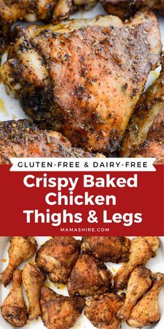 These are the most juiciest and crispy baked chicken thighs and legs ever! They are so good and so easy to make you'll want these on your regular dinner menu. Plus they are gluten-free. Baked Chicken Thigh And Drumstick Recipes, Gluten Free Chicken Legs Recipes, Gluten Free Chicken Drumsticks, Chicken Leg Thigh Recipes Oven, Baked Chicken Legs And Thigh In The Oven, Chicken Thigh Drumstick Recipe, Chicken Legs And Thighs In Oven, Baked Chicken Thighs And Legs Bone In, Chicken Thigh And Legs Recipes