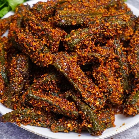 Bhindi Fry, Chicken Starter Recipes, Spicy Snacks Recipes, Healthy Indian Recipes, Crispy Fry, Vegetarian Fast Food, Tastemade Recipes, Indian Cooking Recipes, Cooking Recipes Healthy