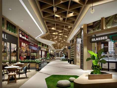 Ceiling Design Commercial, Commercial Ceiling Design, Mall Interior, Shopping Mall Interior, Shopping Mall Design, Instagram Graphic Design, Retail Lighting, Timber Ceiling, Mall Design