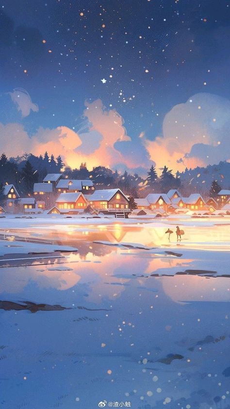 Winter Wallpaper Landscape, Winter Background Illustration, Anime Christmas Aesthetic, Anime Christmas Background, Anime Winter Background, Winter Aesthetic Anime, Winter Anime Aesthetic, Snow Fantasy Art, Ghibli Winter