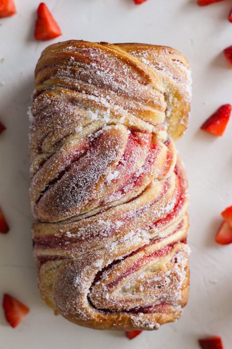 Strawberry Brioche Bread, Breakfast Yeast Bread Recipes, Jam Donut Babka, Strawberry Chocolate Bread, Jam Bread Recipe, Flavor Bread Recipes, Strawberry Swirl Bread, Raspberry Swirl Bread, Strawberry Sourdough Recipes