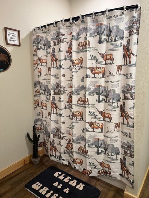 Ranch Life {In COLOR} Shower Curtain Boho Western Bathroom, Cowboy Bathroom, Western Bathrooms, Western Shower Curtain, Boho Homes, Color Shower Curtain, Western Bathroom Decor, Desert Wildlife, Grazing Cow