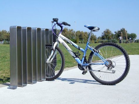 Bicycle rack OMEGA-P | Bicycle rack by LAB23 Gibillero Design Bicycle Rack Design, Bicycle Parking Design, Bike Shelter, Urban Furniture Design, Modern Bicycle, Bari Italy, Urban Bicycle, Steel Bicycle, Bicycle Storage