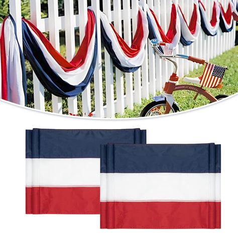 PRICES MAY VARY. American Flag decorations for Holidays：Perfect for celebrating Memorial Day,July 4th and independence Day, hang it on your deck,cattle gates,porch,fence,What other way to show your pride for our country, than to wave her flag proudly from your front porch! Long bunting set:2pcs 2x20 FT American Patriotic USA Flag Bunting. Vivid Color:The memorial day bunting flag uses the standard American flag blue and red colors, is a high-quality environmentally friendly ink,will not fade eas Patriotic Stage Decorations, Veterans Day Decor, July 4th Decorations, Porch Fence, Patriotic Porch, Celebration Decorations, Patriotic Bunting, Memorial Day Decorations, American Flag Decor