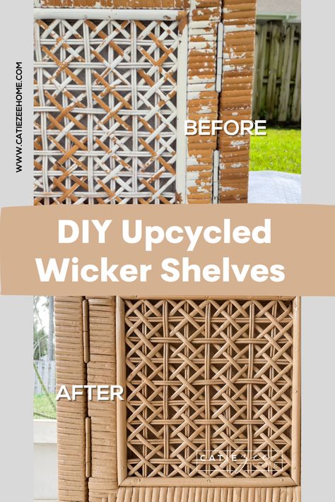 I gave new life to a pair of vintage arched wicker shelves . Total boho vibes! How To Update Wicker Furniture, Repurpose Wicker Furniture, Repurposed Wicker Furniture, Update Wicker Furniture, Redo Wicker Furniture Diy, Wicker Desk Makeover, Staining Wicker Furniture, Repaint Wicker Furniture, Wicker Vanity Makeover