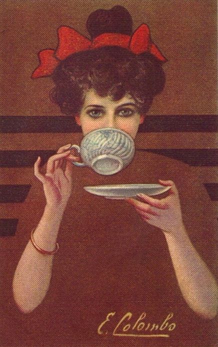 Vintage Italian postcard, illustrated by E. Colombo Cuppa Tea, Tea Art, Arte Fantasy, Ely, Coffee Art, High Tea, Vintage Poster, Tea Room, Vintage Tea