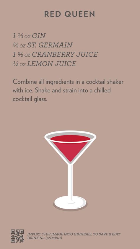 Red Queen, created with Highball. Brandy Cocktail Recipes, Metropolitan Cocktail, Drink Image, Brandy Cocktails, The Red Queen, Cocktails To Try, Gin Drinks, Cocktail List, Liquor Drinks