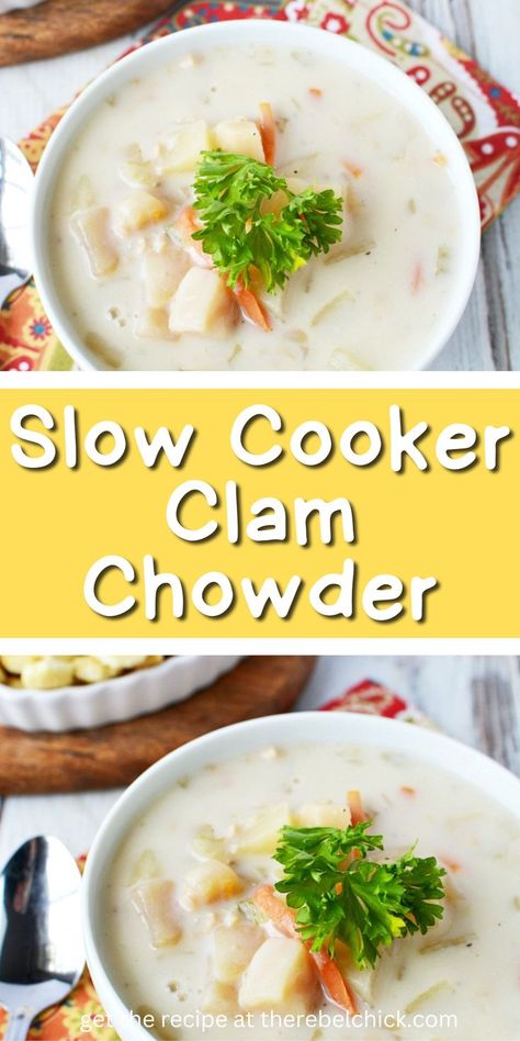 Clam Chowder in a bowl Claim Chowder Recipe, Clam Chowder Recipe Crock Pot, Crock Pot Clam Chowder, Clam Chowder Easy, Crockpot Clam Chowder, Slow Cooker Beef Chili Recipe, Chowder Recipes Crockpot, Slow Cooker Clam Chowder, Slow Cooker Chili Beef