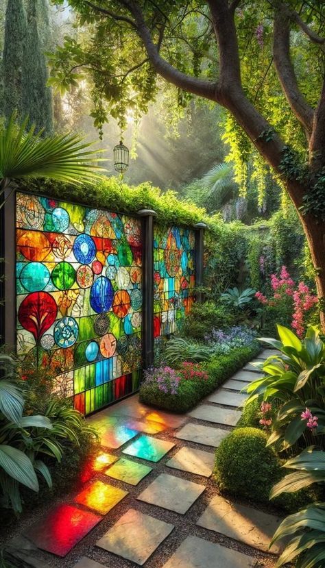 20 Charming Decorative Fence Concepts to Elevate Your Garden 36 Garden Fencing Ideas Decorative, Stained Glass Fence, Door Fence Ideas, Cool Fence Ideas, Decorative Fence Ideas, Beautiful Fences, Ornamental Fence, Wildflower Farm, Decorative Fence