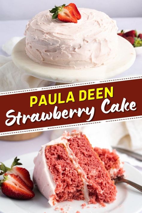 Try this Paula Deen strawberry cake the next time you want to wow a crowd! With just 6 ingredients for the cake, you'll have a refreshing summer dessert in no time flat. Paula Deen Strawberry Cake Recipe, Semi Homemade Strawberry Cake, Paula Deen Strawberry Cake, Paula Deen Desserts, Strawberry Cake Paula Deen, Best Strawberry Cake Recipe, Strawberry Crunch Cake, Strawberry Cake Recipe, Strawberry Cake Easy