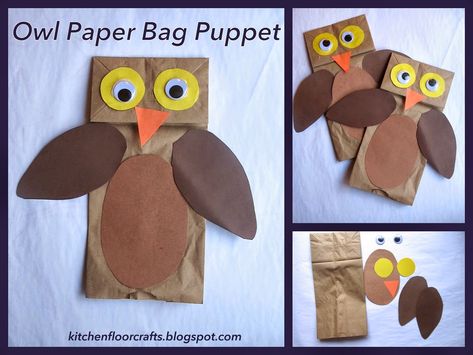 Owl Preschool, Paper Bag Flooring, Owl Babies, Bag Puppet, Owl Paper, Paper Bag Crafts, Puppets For Kids, Puppet Master, Paper Bag Puppets