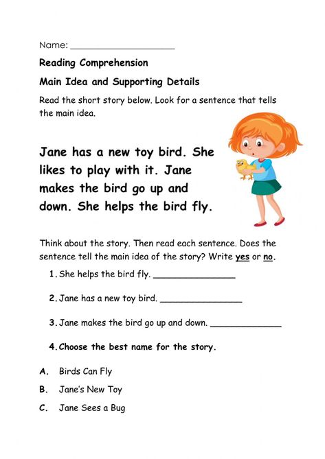 Main Idea Worksheet 1st Grade, Reading Main Idea, Main Idea And Details, Main Idea Worksheet, Supporting Details, Elementary Learning, First Grade Worksheets, 2nd Grade Worksheets, 1st Grade Worksheets