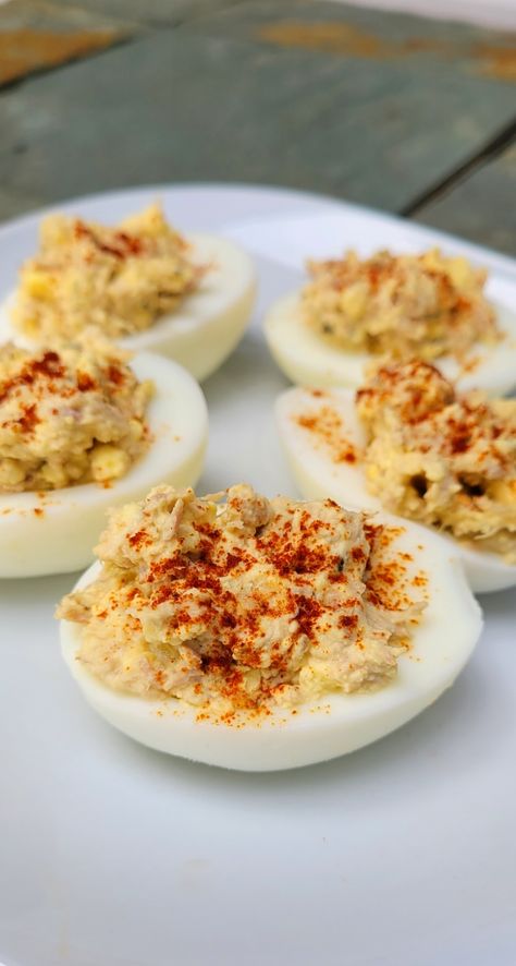 Tuna Stuffed Deviled Eggs Tuna And Boiled Eggs, Tuna Deviled Eggs Recipe, Deviled Eggs With Tuna, Tuna Deviled Eggs, Tuna Stuffed Deviled Eggs, Fried Deviled Eggs With Shrimp, Blackened Shrimp Deviled Eggs, Stuffed Deviled Eggs, Eggs Dishes