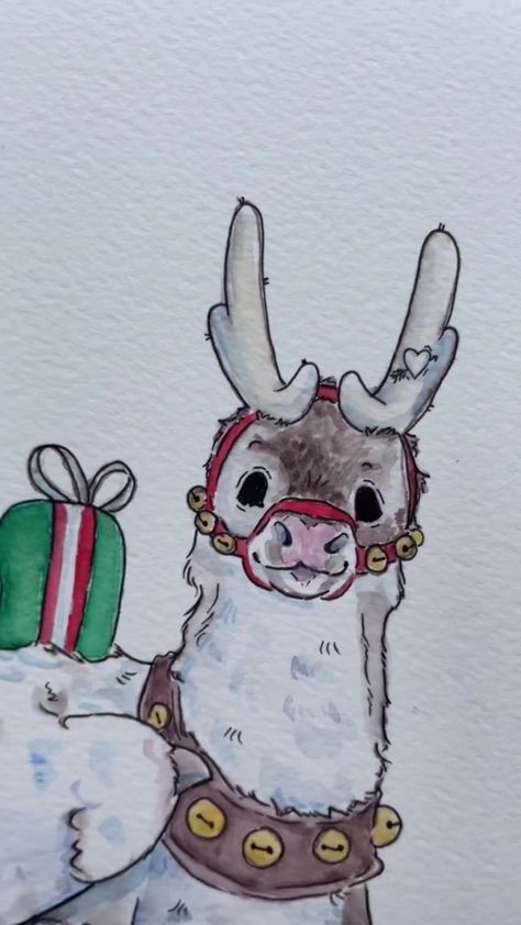 Cute Christmas Animal Drawings, Christmas Art Drawing Sketch, Christmas Drawings Art Sketch, Cute Cow Drawing, Halloween Watercolor Art, Ivory Owl, Gallery Exhibit, Xmas Drawing, Paper Dog