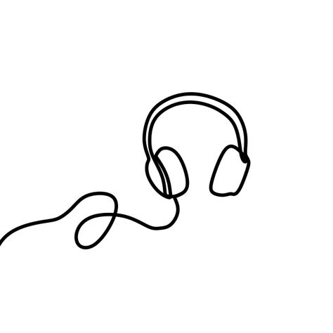 Headset Drawing, Headphones Tattoo, Headphones Drawing, 심플한 그림, Music Tattoo Designs, Illustration Simple, Music Drawings, Drawing Vector, Continuous Line Drawing