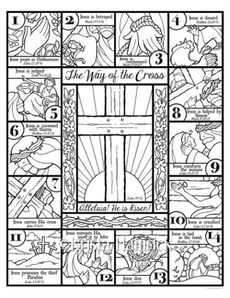 Stations of the Cross Easter color page and bookmarks printable Holy Week Activities, The Way Of The Cross, Cross Coloring Page, Easter Lessons, Easter Sunday School, Easter Color, Story Of Jesus, Way Of The Cross, Bible Coloring Pages