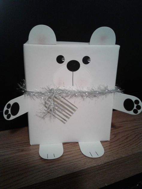 Polar Bear Gift Ideas, Polar Bear Valentine Box Ideas, Polar Bear Wrapping Ideas, Bear Valentine Box Ideas, Polar Bear Theme, Reindeer Christmas Gift, Polar Bear Christmas, Teddy Bear Gifts, Christmas Candle Decorations