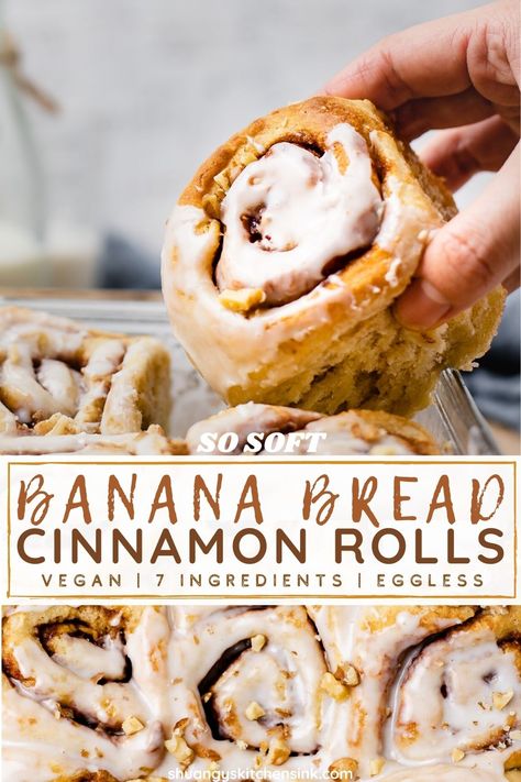 Vegan Banana Cinnamon Rolls, Vegan Banana Bread Cinnamon Rolls, Banana Cinnamon Rolls Healthy, Banana Cinammon Roll, No Food Recipes, Healthy Baked Goods With Bananas, Banana Based Desserts, Vegan Recipes With Bananas, Recipes Using Over Ripe Bananas