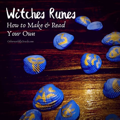 All about witches runes - their history, how to make your own witch rune set out of seashells and paint AND how to read them. Runes Alphabet, Wiccan Runes, Witches Runes, Rune Alphabet, Runes Meaning, Witch Symbols, Divination Methods, Witch History, Divination Runes