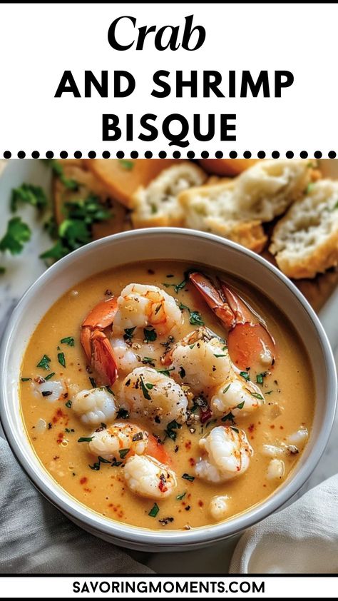 Savor the restaurant-quality taste of this easy crab and shrimp bisque, made right in your kitchen! Rich, creamy, and full of flavor, this soup is the perfect way to elevate your seafood dinner.

#EasyCrabBisque #ShrimpAndCrabSoup #RestaurantStyleBisque #SeafoodSoup #HomemadeBisque #CreamyBisque #SeafoodRecipes #DinnerPartyIdeas #GourmetSoup Shrimp And Crab Recipes, Crab And Shrimp Bisque, Kitchen Rich, Shrimp Bisque, Crab And Shrimp, Gourmet Soup, Crab Bisque, Creamy Crab, Frozen Shrimp