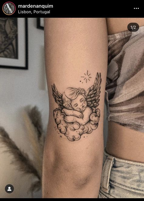 Cupid Tattoo, Cherub Tattoo, Wicked Tattoos, Cloud Tattoo, Dope Tattoos For Women, Small Hand Tattoos, Discreet Tattoos, Subtle Tattoos, Angel Tattoo