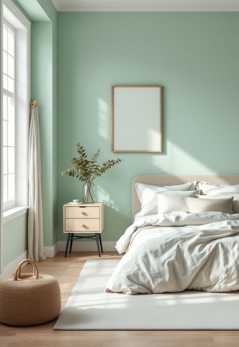 Men's Bedroom Ideas Mint Green And White Bedroom, Mint Green Bedroom Walls, Mint Blue Bedroom, Mint Green Bedroom Decor, Bedroom Mint Green, Mint Green Bedroom Ideas, Mens Bedroom Ideas, Men’s Bedroom Ideas, Mint Green Bedroom