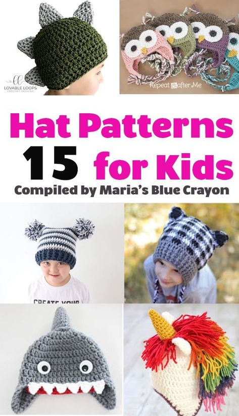 Find the best free crochet hat patterns for kids in this round-up! Compiled by Maria's Blue Crayon blog. #crochet #free #kids #crochethats #children #easy #pattern #boys #girls #ears #animal #cute #DIY #repeatcrafterme #pompoms #freepattern #beanie #toddl Crochet Toddler Hat, Kids Hats Patterns, Crochet Hats For Boys, Crochet Animal Hats, Patterns For Kids, Girls Crochet Hats, Hats For Kids, Blue Crayon, Crochet Winter Hats