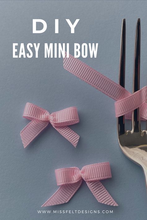 How to make a Easy Mini BOW on the fork How To Tie A Bow With Ribbon Using A Fork, Diy Mini Bows Ribbons, Bow With Fork How To Make, Make Small Bows With Ribbon, Tiny Bows With Fork, How To Tie A Small Bow Using A Fork, Fork Bows Tutorial How To Make, Making A Hair Bow With Ribbon, Tie Small Bow