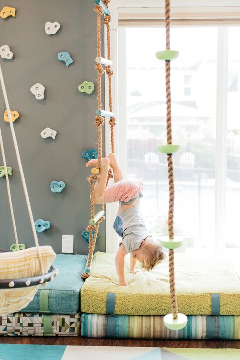 Kids Room Climbing Wall, Playroom Zones, Nordic Playroom, Playroom Climbing Wall, Playroom Climbing, Indoor Rock Climbing Wall Kids, Basement Climbing Wall For Kids, Toddler Rock Climbing Wall, Toddler Climbing Wall