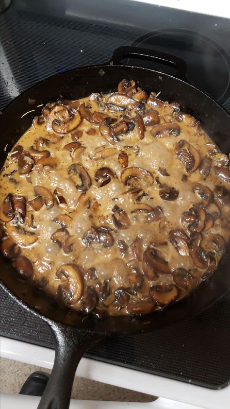 Bourbon and Baby Bella Mushroom Sauce | Allrecipes Portabella Mushroom Sauce, Mushroom Cobbler, Bourbon Mushrooms, Baby Bella Mushroom Recipes, Baby Bella Mushrooms, Mushroom Sauce Recipe, Bourbon Sauce, Veggie Casserole, Bon Apetit