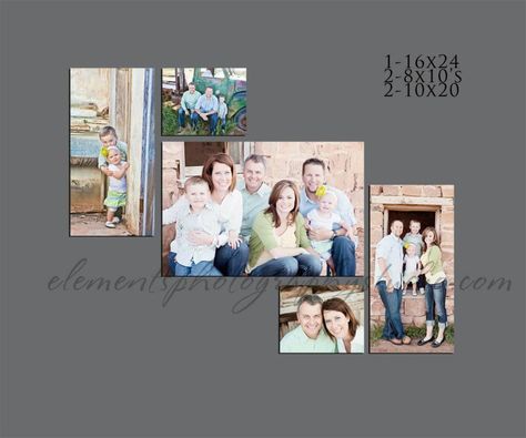 Love this layout, and love the canvas. Definitely doing this with our portraits! 5 Pictures Layout, Picture Canvas Wall Ideas, Canvas Prints On Wall Family Pictures, Stairway Decor, Canvas Photos, Stairs Wall, Picture Arrangements, Canvas Display, Photo Layout