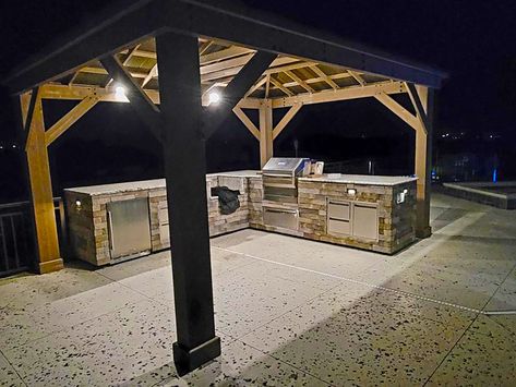 Perfect addition to complete our outdoor kitchen! - Yardistry Costco Gazebo, Bbq Ideas Backyard, Screened In Porch Diy, Covered Outdoor Kitchens, Bbq Gazebo, Rustic Outdoor Kitchens, Outdoor Grill Area, Screened Gazebo, Outdoor Bbq Area