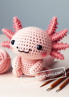 Crochet Pattern Axolotl, Mini Axolotl Crochet Pattern, Axalotal Crochet Pattern, Crochet Axalotal, Crochet Axolotl, African Flower Crochet Axolotl, Unique Toys, Pink Yarn, Cute Stuffed Animals