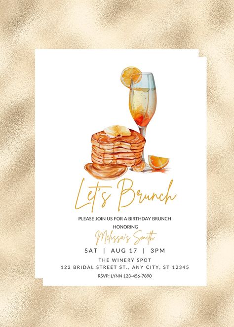 Editable Brunch Invitation, Let's Brunch, Brunch and Bubbly, Birthday Brunch, Sunday Brunch, Pancakes, Mimosa, Printable or Text Invite - Etsy Canada Brunch Pancakes, Bridesmaid Brunch, Brunch And Bubbly, Brunch Bubbly, Bridal Brunch Invitations, Birthday Brunch, Brunch Invitations, Bridal Shower Brunch, Bridal Brunch