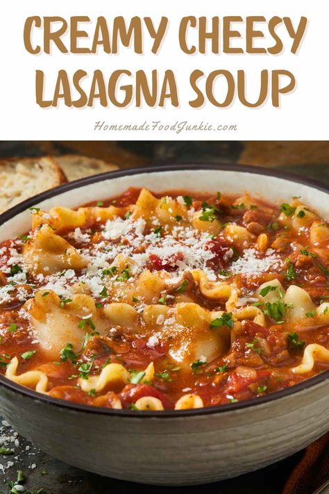 Creamy Cheesy Lasagna Soup Sausage Lasagna Soup, Italian Sausage Marinara, Ground Beef And Italian Sausage, Easy Lasagna Soup, Cheesy Lasagna, Easy Beef Enchiladas, Lasagna Soup Recipe, Comfort Soup Recipes, Traditional Lasagna