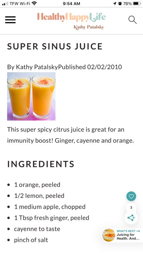 Sinus Drink Natural Remedies, Juicing For Sinus Congestion, Smoothie For Sinus Infection, Juice For Sinus Infection, Tea For Colds Remedies Sinus Infection, No More Sinus Juice, Sick Recipes, Sick Food, Inflammation Recipes