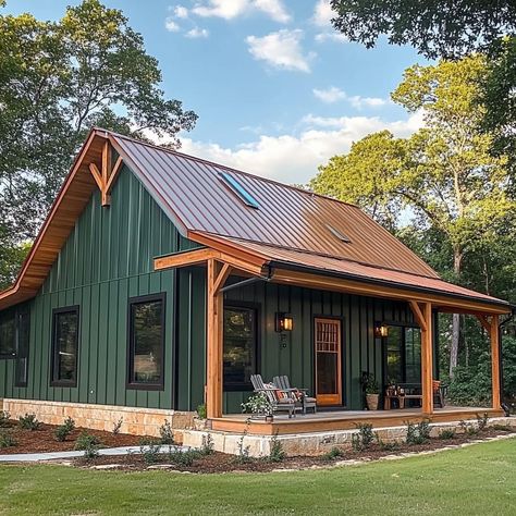 Tin Roof House, Small Metal Building Homes, Pole House, Diy Cabin, Tin House, Barn Houses, Barn Style House Plans, Home On The Range, Barn Style House