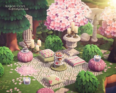 Animal Crossing Island Inspo, Pink Island, Animal Crossing 3ds, Forest Core, Animal Crossing Guide, Blossom Season, Acnh Inspiration, Acnh Island Ideas, Animal Crossing Island Ideas