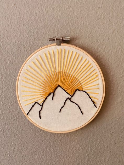 Embroidery Plants, Mountain Embroidery, Mountain Aesthetic, Mountain Painting, Embroidery Bracelets, Mountain Wallpaper, Flowers Embroidery, Patterns Embroidery, Aesthetic Sunset