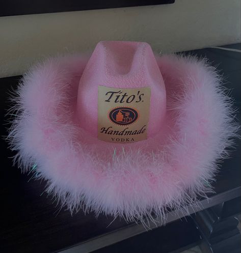 Tito’s Cowboy Hat, 21st Birthday Hat, Pink Whitney Cowboy Hat, Alcohol Halloween Costumes, Costal Cowboy, Pink Birthday Theme, Halloween Costume Hats, Custom Cowboy Hats, 21st Bday Ideas