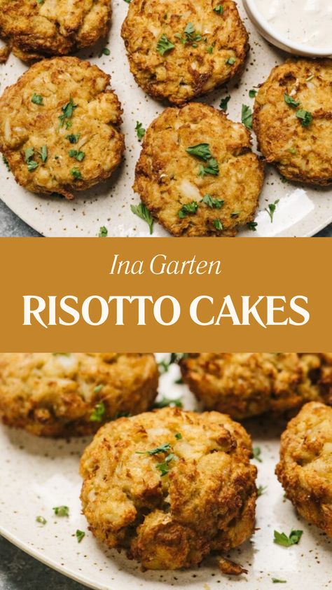 Ina Garten Risotto Cakes Risotto Cakes Recipes, What To Serve With Risotto, Risotto Cakes, Ina Garden, Fall Eats, Fontina Cheese, Arborio Rice, App Ideas, Fresh Chives