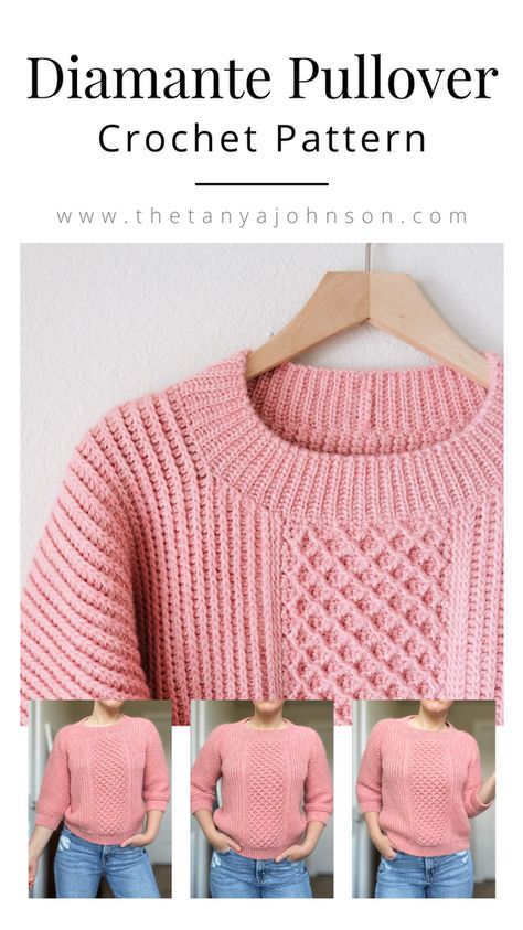 Crochet Pattern | Diamante Pullover Crochet Sweater Pattern Free Women, Crochet Jumper Pattern, Pullover Crochet, Crochet Sweater Design, Crochet Sweater Pattern, Ribbed Crochet, Crochet Cardigan Sweater, Crochet Jumper, Crochet Sweater Pattern Free