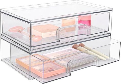 12''W Clear Stackable Storage Drawers,2 Pack Acrylic Plastic Organizers Bins for Makeup Palettes, Cosmetics, and Beauty Supplies,Ideal for Vanity, Bathroom,Cabinet,Desk Organization Makeup Storage Bins, Acrylic Drawer Organizer, Bathroom Finds, Clear Makeup Organizer, Room Pantry, Cabinet Desk, Drawer Dimensions, Acrylic Drawers, Build Home